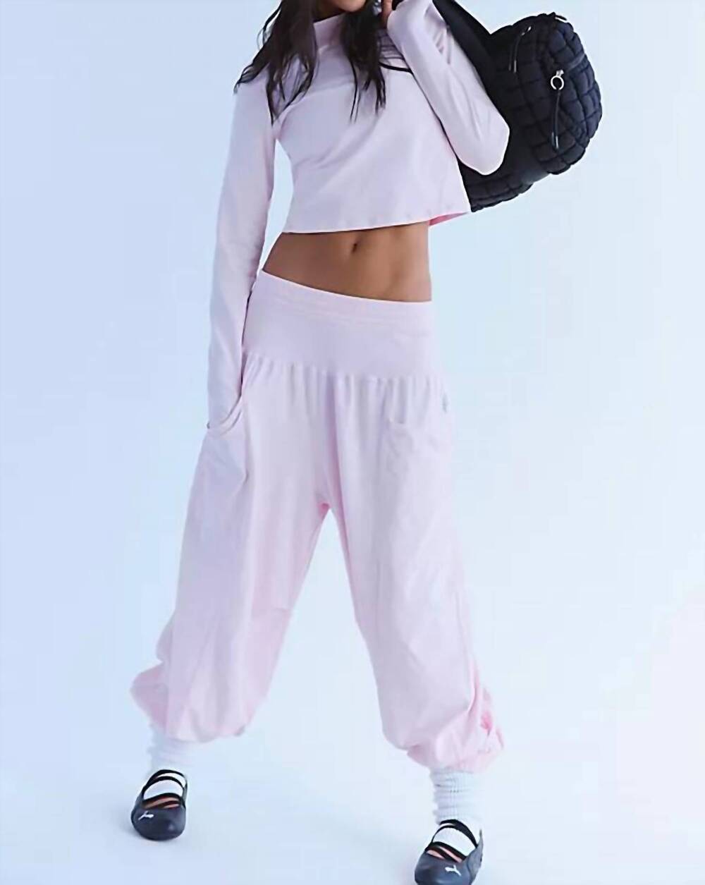 NEW FREE PEOPLE up in the air long sleeve top and harem-style pants set in pink
